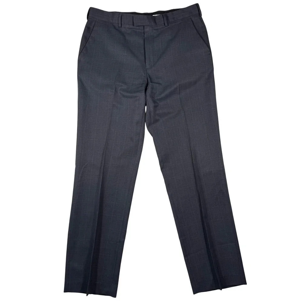 Perry Ellis Portfolio Men's 34x32 Gray Glen Dress Pants Flat Front Business Suit